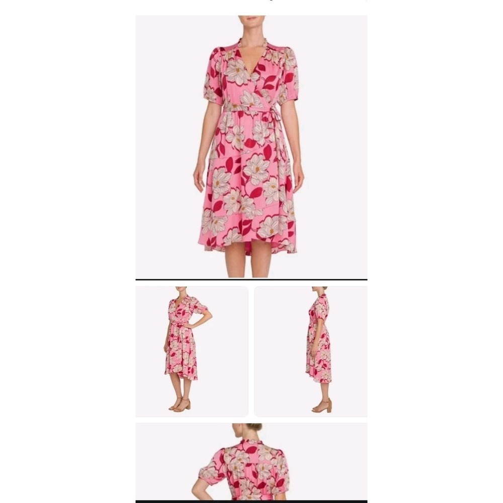 Draper James Women's Wrap Midi Dress Pink Size M NWT Short Sleeve Tie Waist Flow